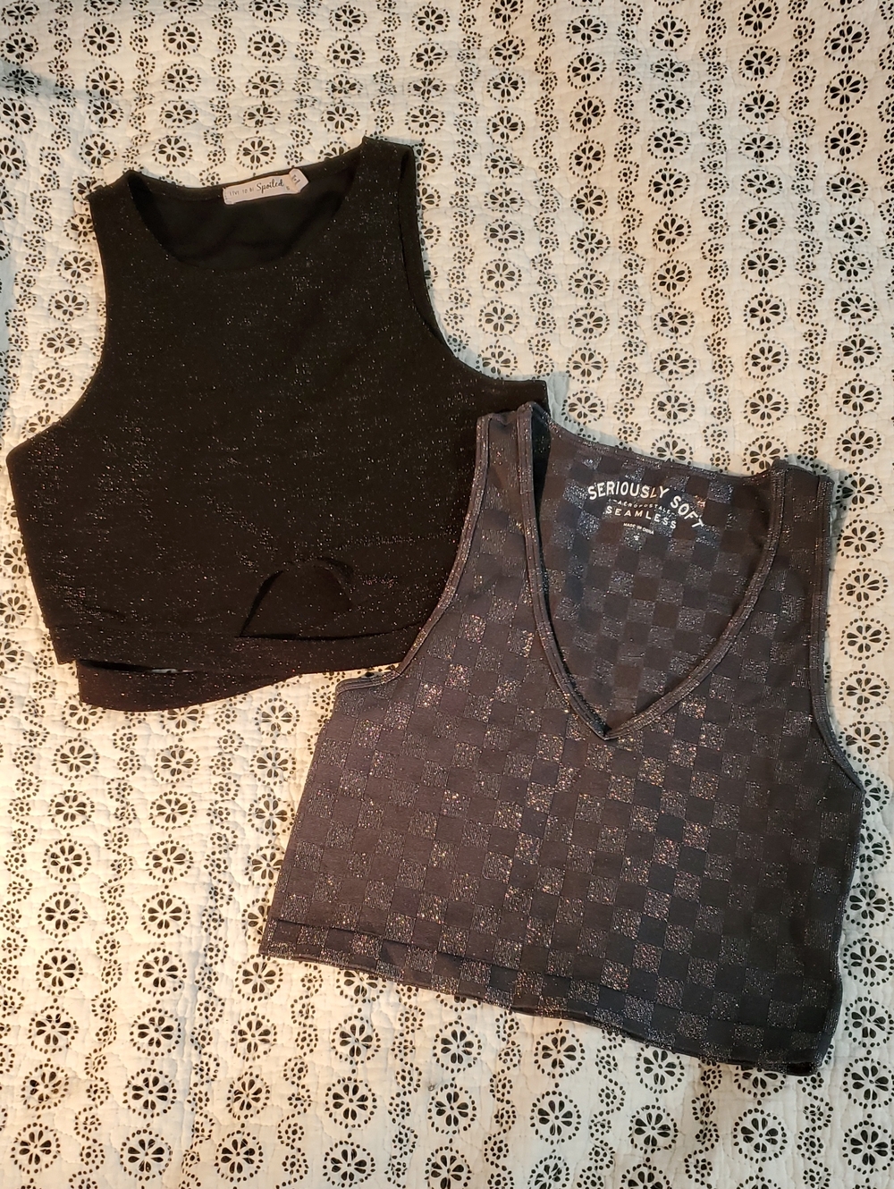 TWO sparkly cropped tank tops size small